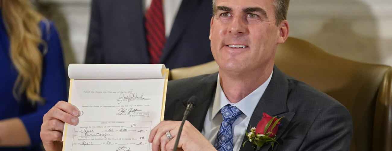 Kevin Stitt, Governor of Oklahoma Signs Bill Making Abortion at All Stages a Felony